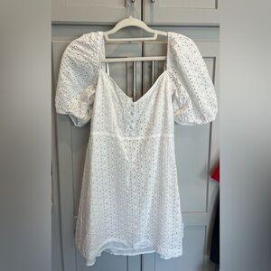 White Eyelet Puff Sleeve Dress